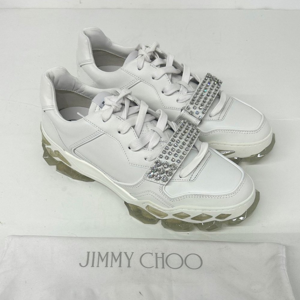 Jimmy Choo Men's White Diamond X Strap Low-Top Sneakers - Picture 2 of 9